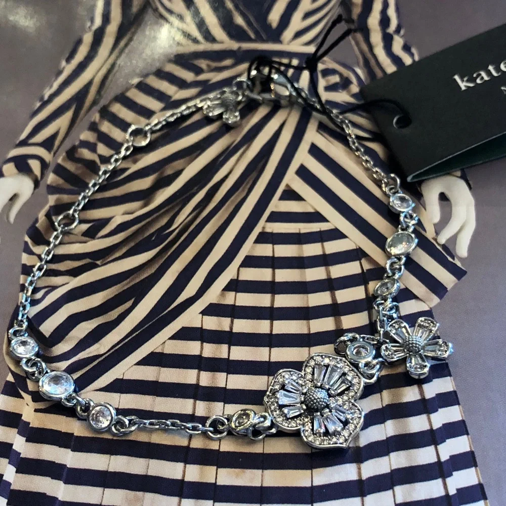 Authentic New/tag kate spade Silver Floral Crystal Bracelet with Clear Stones - Picture 8 of 8